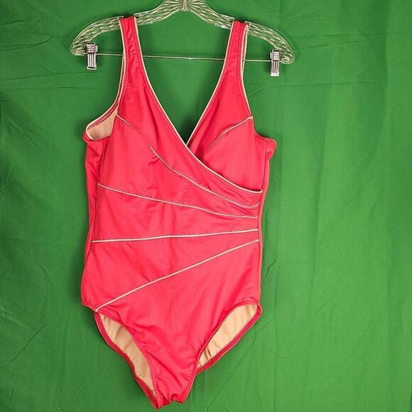 Miraclesuit Womens Red White Draped One Piece Swimsuit 14 - Picture 1 of 5